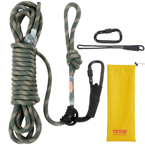 VEVOR Tree Stand Safety Rope, 30 ft/91.44 m  with Prusik Knot, 2pcs Carabiner and Silencer, for Treestrap and Climbing